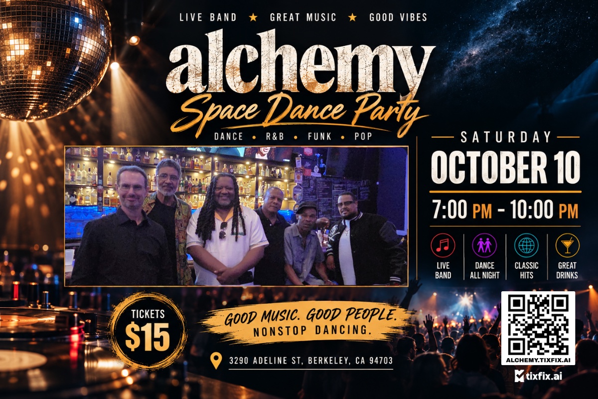 Alchemy Space Dance Party poster — Saturday October 10, Yeti Sports Bar, Berkeley CA, Tickets $15